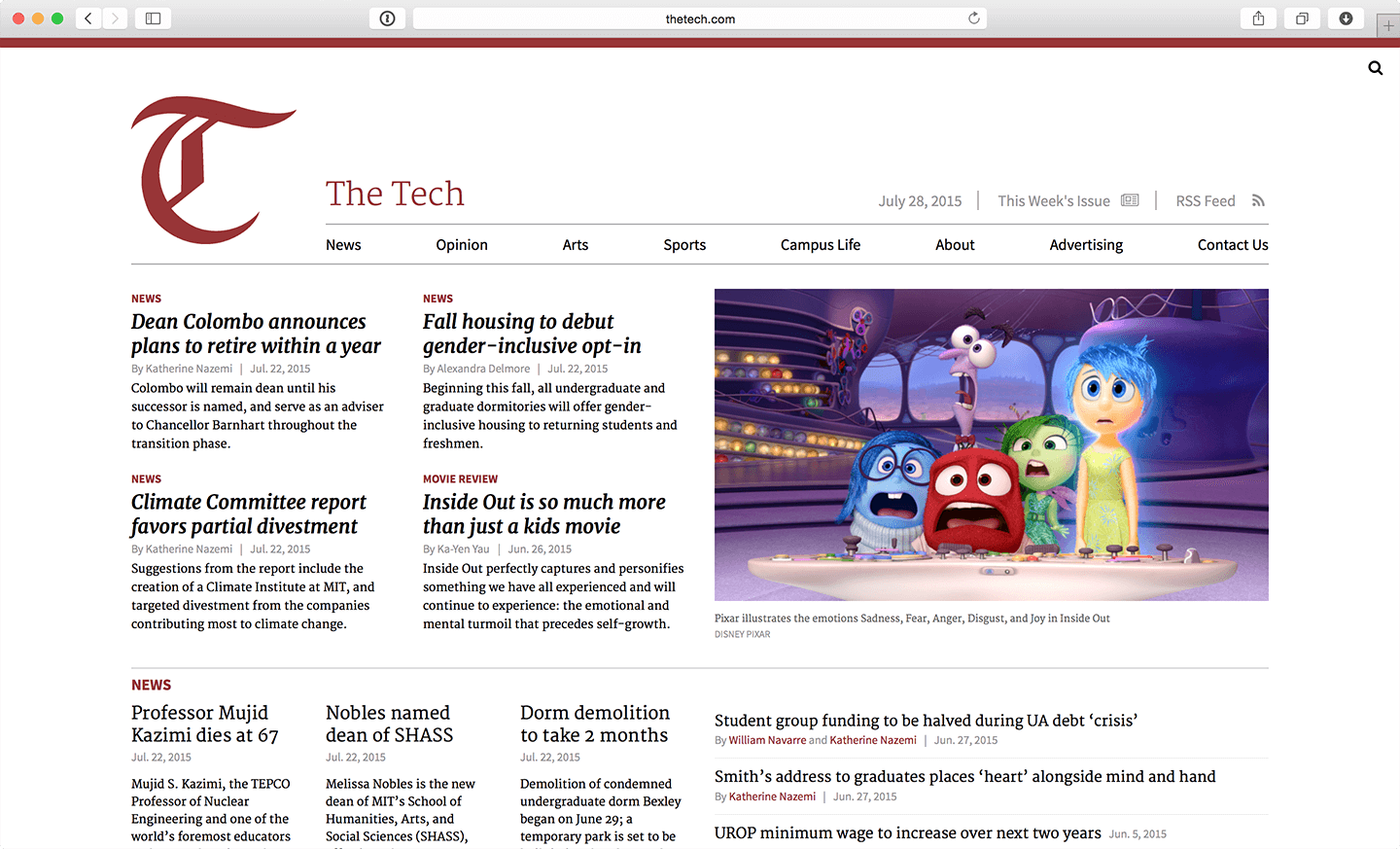 The Tech's new homepage, designed to better emulate a print newspaper
