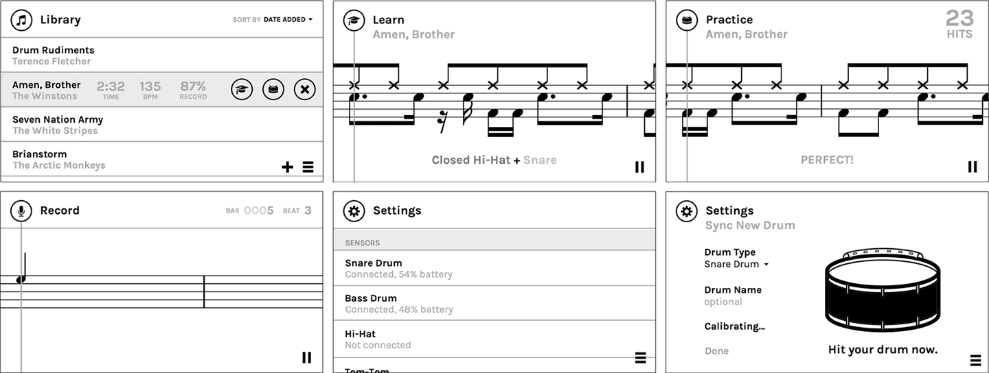 Initial wireframes for the UpBeat app